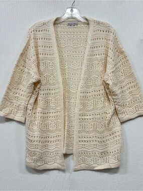Open-Front Crochet Knit Cardigan Sweater - Cream